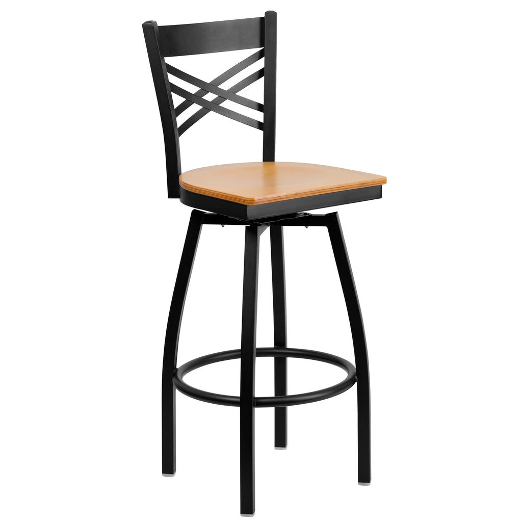 Black Swivel Metal Barstool with Wood Seat A68354