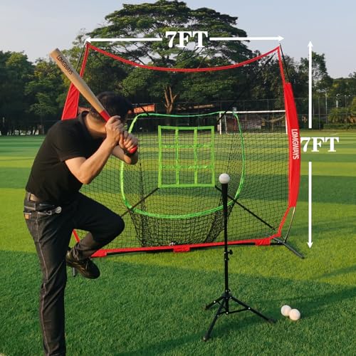 7'x7' Portable Baseball Net Set with Tee, Bat, Balls, Strike Zone, Carrying Bag O971967