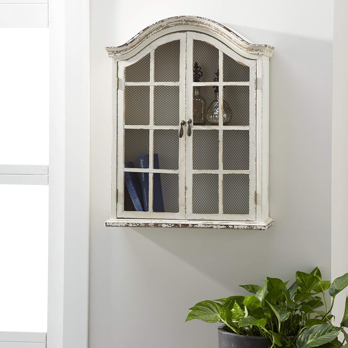 White Wood Metal Wall Cabinet G4602