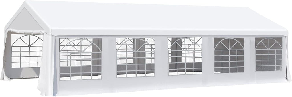 White Heavy Duty Carport Canopy with Removable Sidewalls and Windows C854