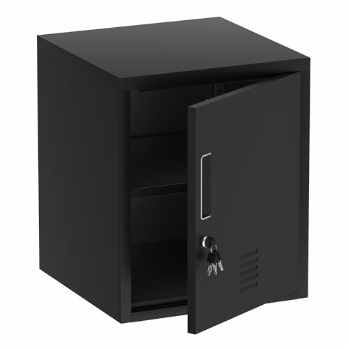 Black Metal Storage Locker Cabinet with Locking Door and Adjustable Shelf R564255