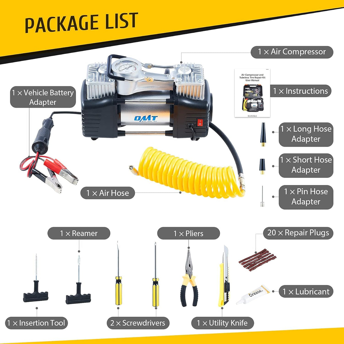 30pc Tire Repair Kit with 12V 150psi Air Compressor E243