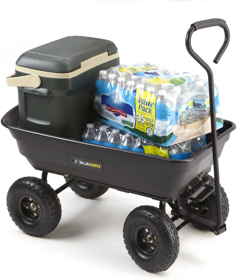 Poly Garden Dump Cart with Steel Frame and 10-Inch Pneumatic Tires P1003