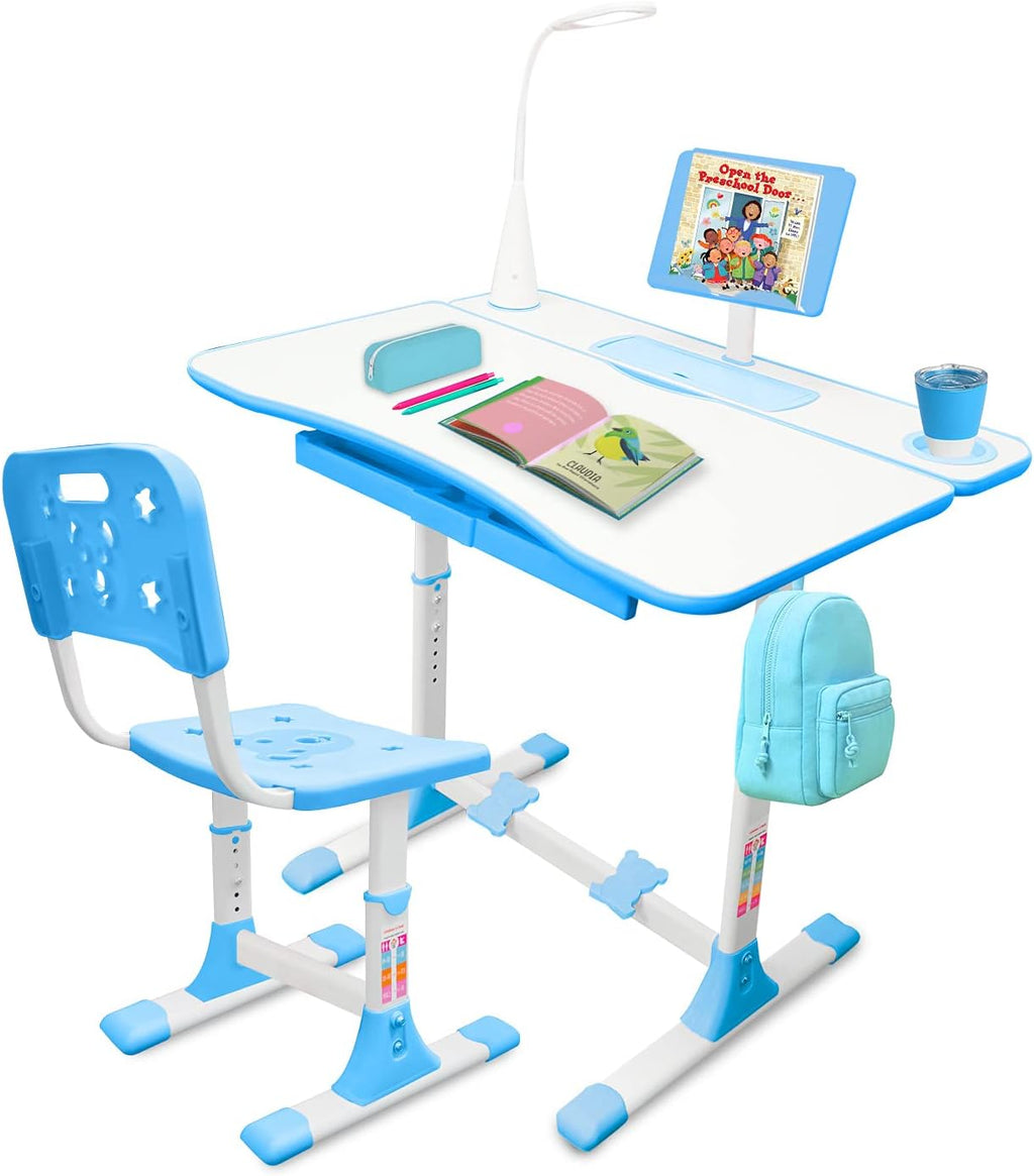 Kids Desk and Chair Set with Lamp, Pencil Case, and Bookstand X75813