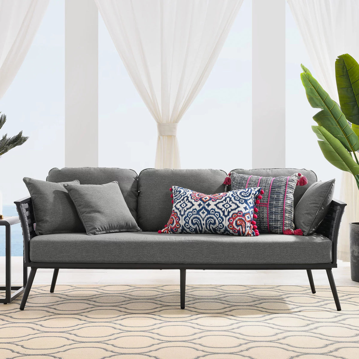 Grey Aluminum Fabric Lounge Sofa V8306