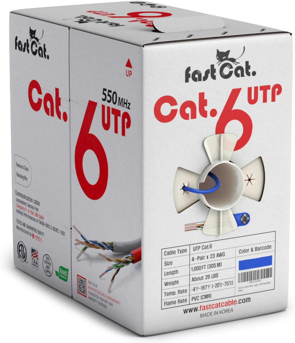 Cat6 Ethernet Cable 1000ft - 23 AWG, CMR, Solid Bare Copper UTP LAN Cable (Purple) A113647