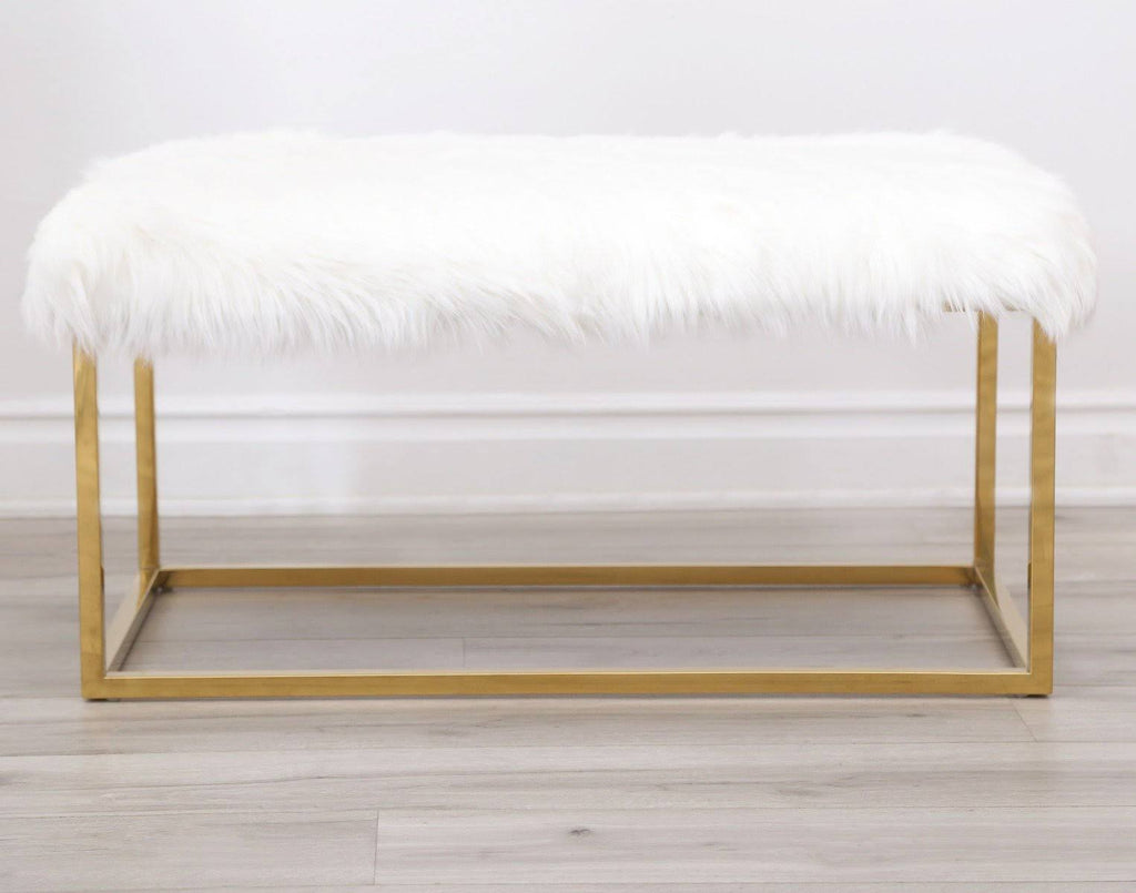 White Faux Fur Ottoman Q618