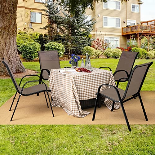 Set of 4 Stackable Patio Dining Chairs with Armrests K514