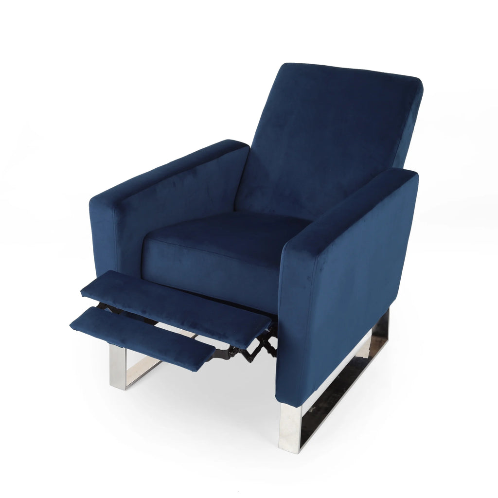 Cobalt Velvet Push Back High Leg Recliner I955721