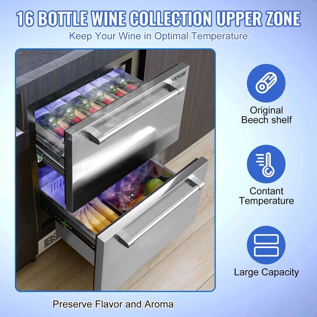 24 2 Drawer Stainless Steel Undercounter Refrigerator I776