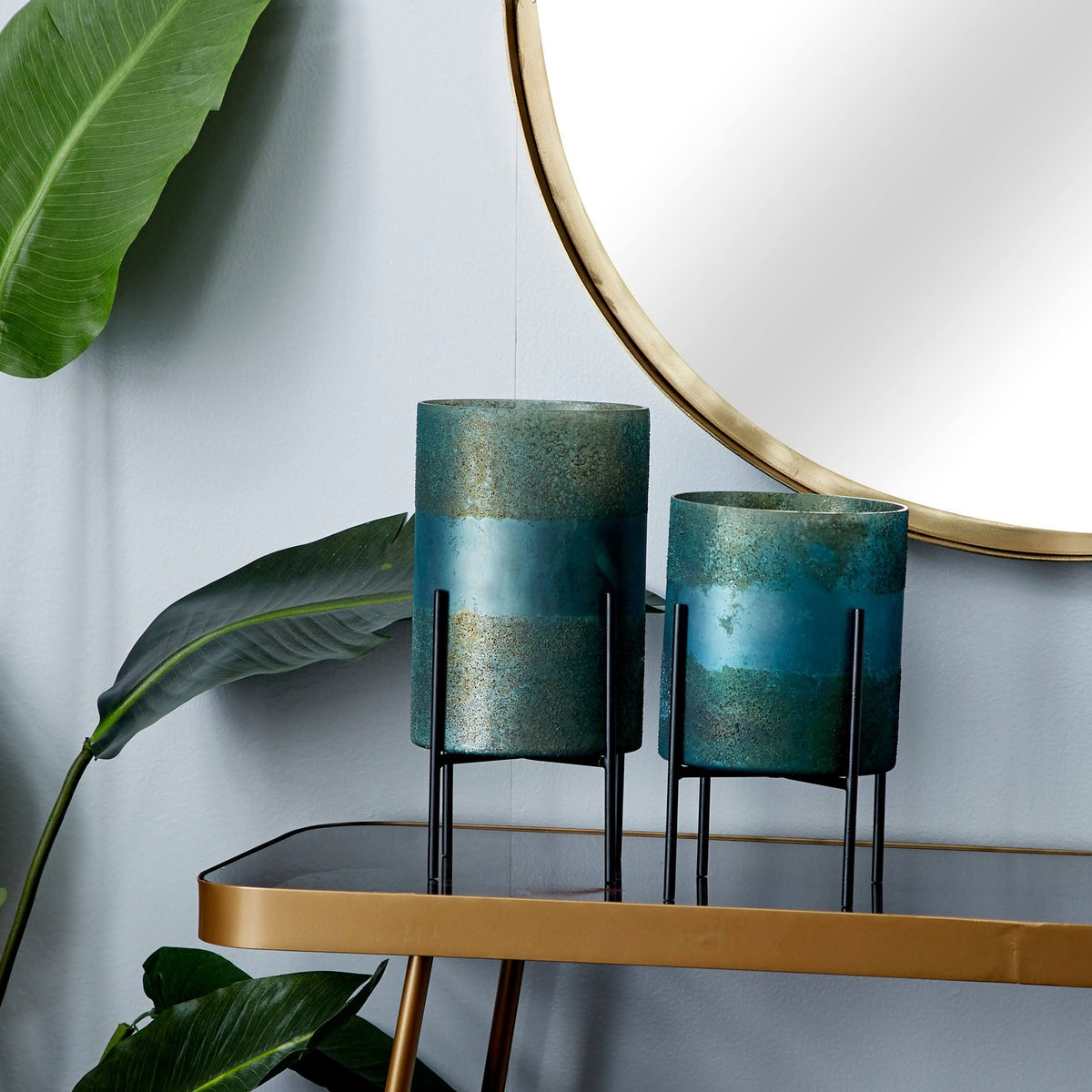 Green Glass Candle Holder (Set of 2) U2745