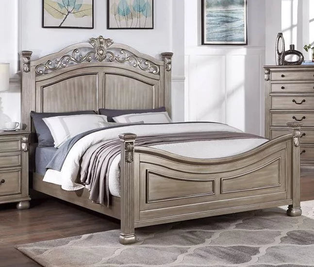 Eastern King Bed 2x Nightstands Grey Wood 3pc Set B81602
