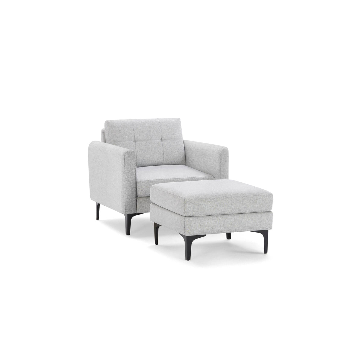 Modular Armchair with Ottoman, Light Gray, Arch Arms, 1 Seater, Black Metal Legs W565828