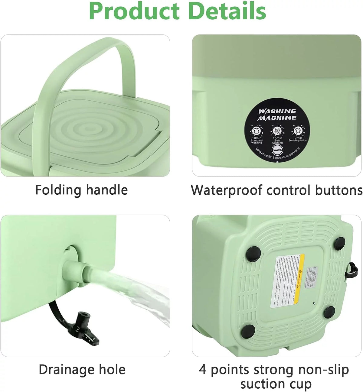 Mini Folding Washing Machine with Dryer Bucket 8L Green L24950