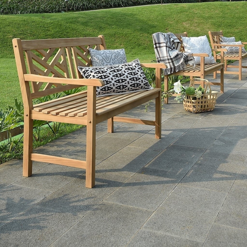 Natural Teak Wood Patio Bench F64902