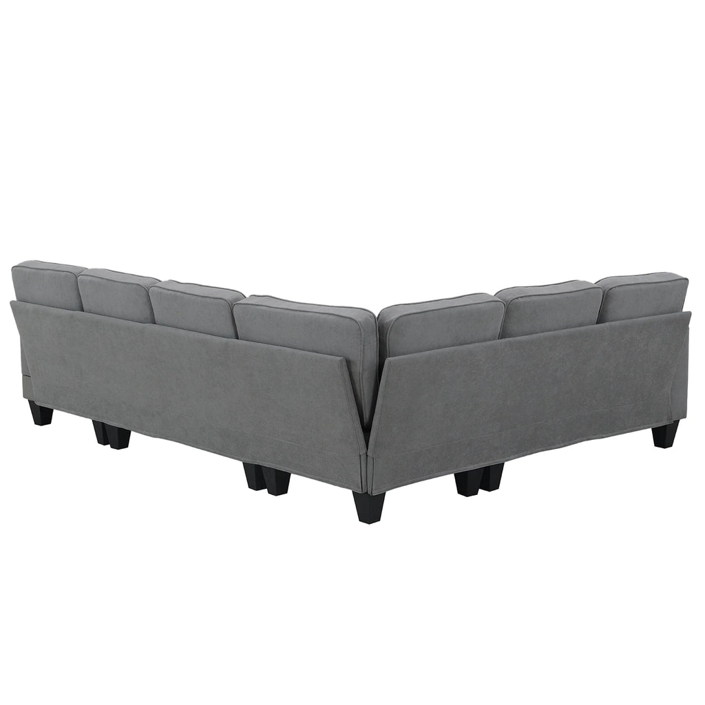 Dark Gray 7 Seat U Shape Sectional Sofa with 3 Pillows J662827