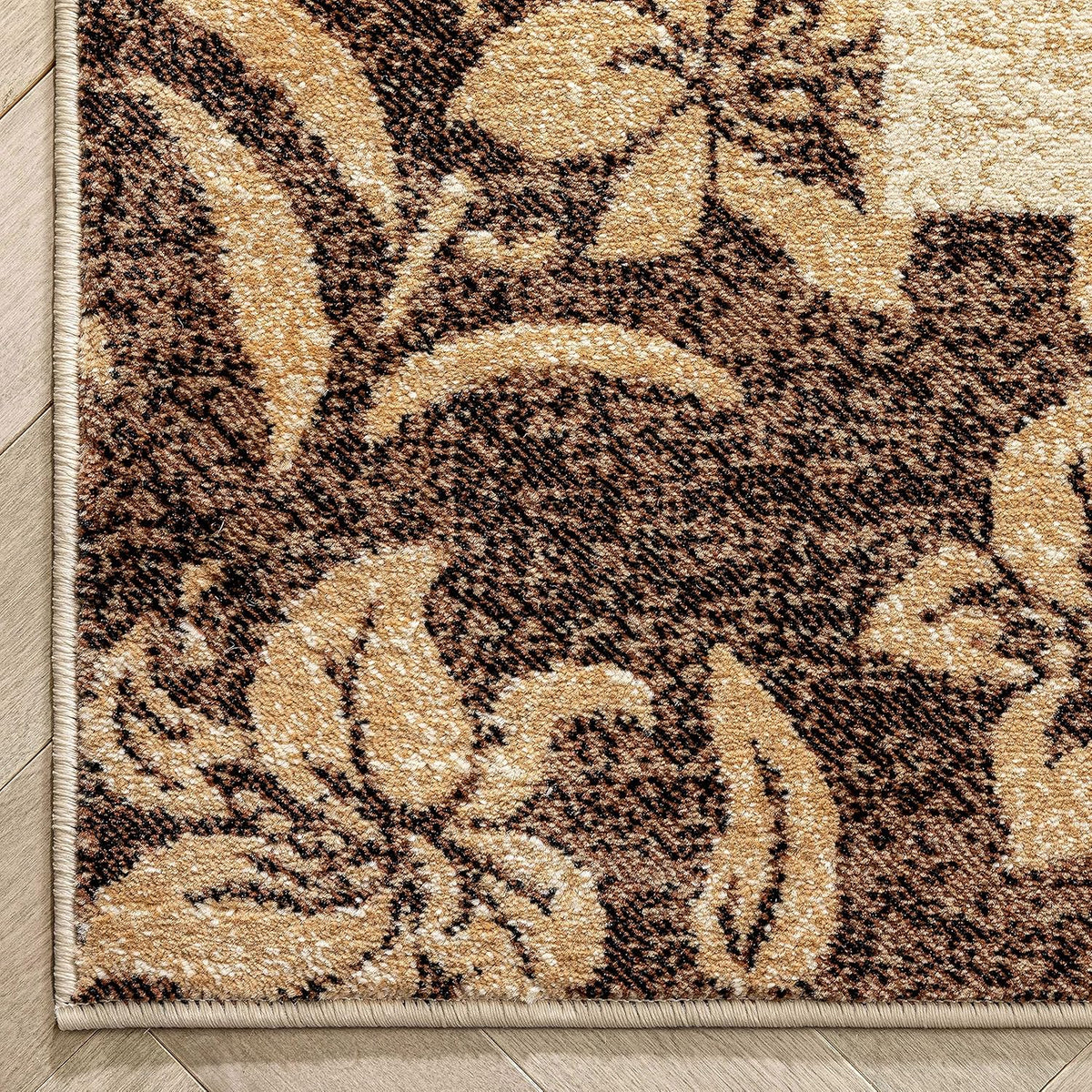 Beige Damask Border Rug 7x10 Oval T120024