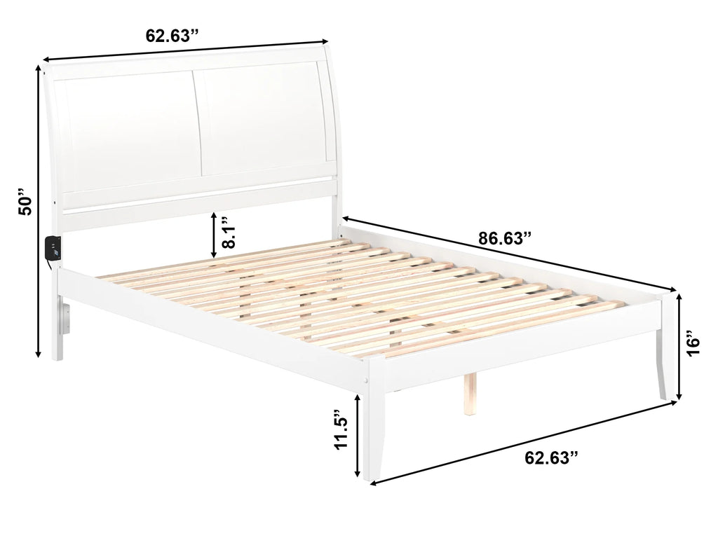 Queen Wood Platform Bed Frame with Sleigh Headboard, White E748244