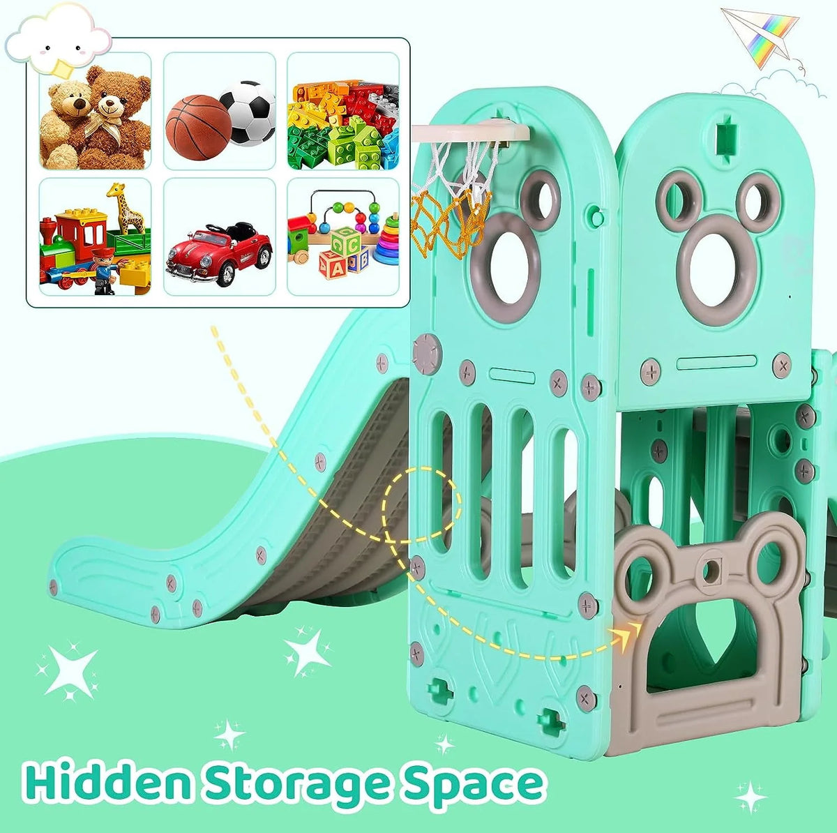 4 in 1 Toddler Slide and Climber Playset with Basketball Hoop Z81274