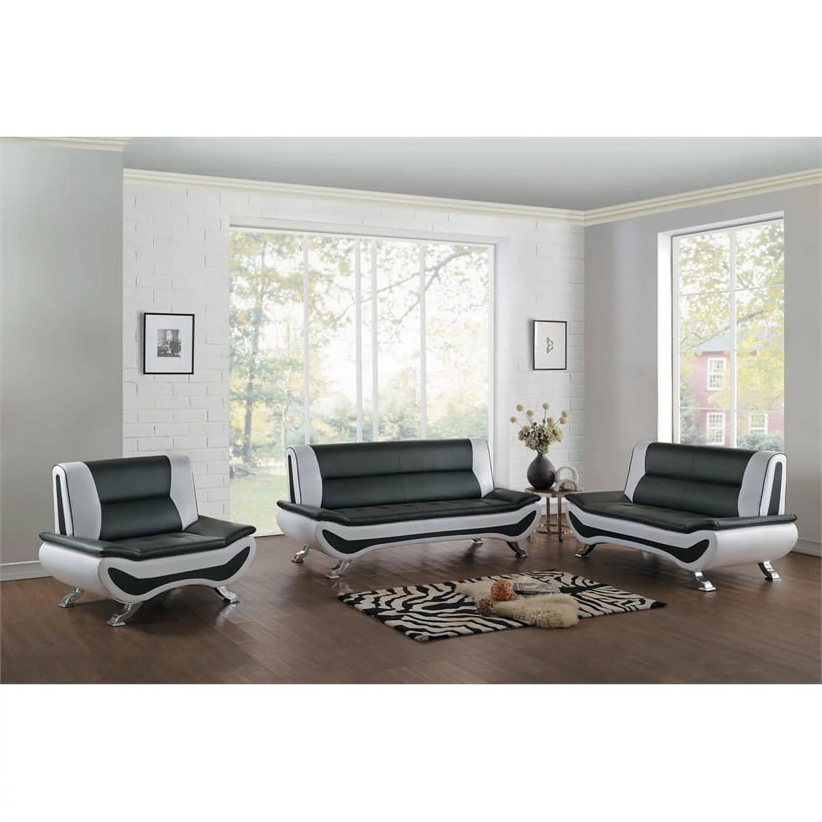 Faux Leather Sofa in Black and White G1291