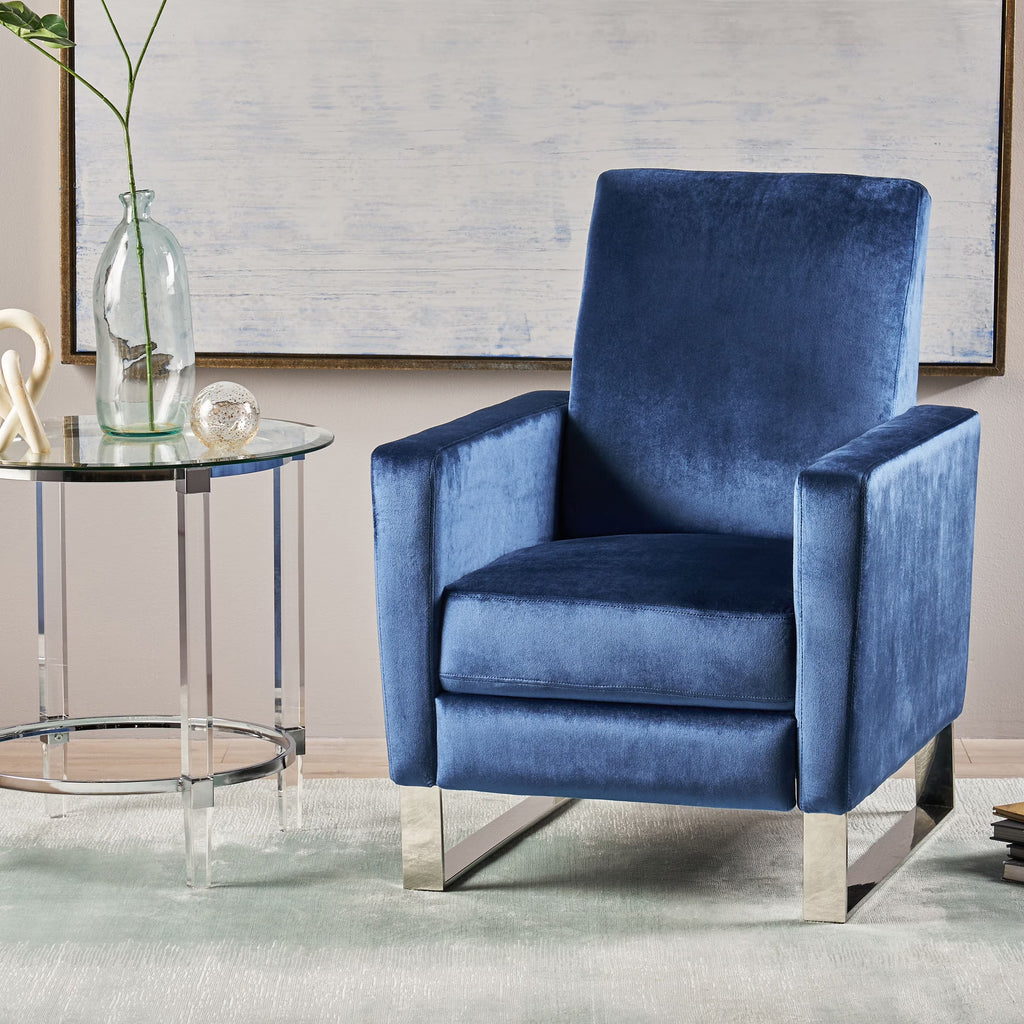 Cobalt Velvet Push Back High Leg Recliner I955721