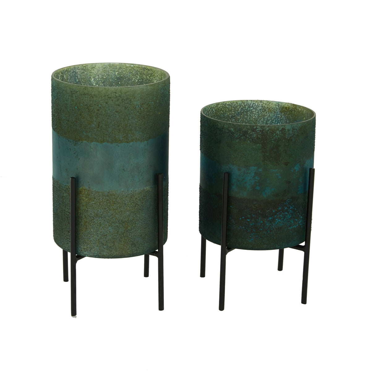 Green Glass Candle Holder (Set of 2) U2745