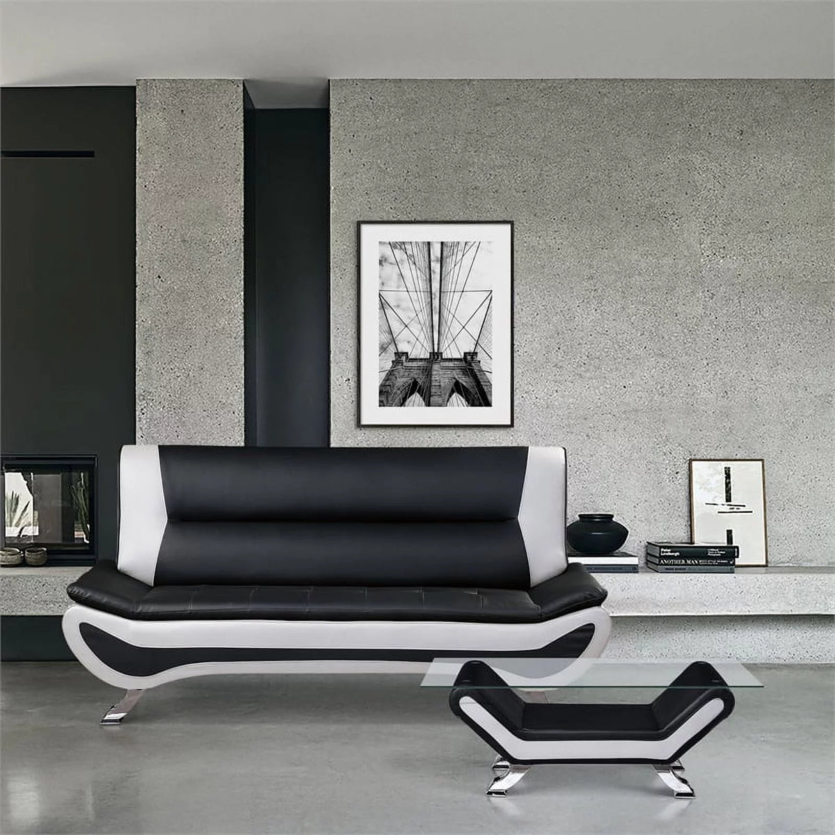 Faux Leather Sofa in Black and White G1291