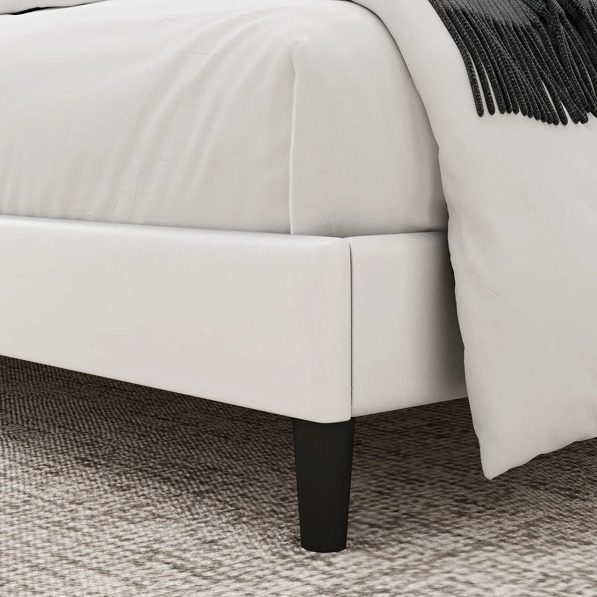 Black Faux Leather Upholstered Button Tufted Full Size Platform Bed Frame with Adjustable Headboard T17948