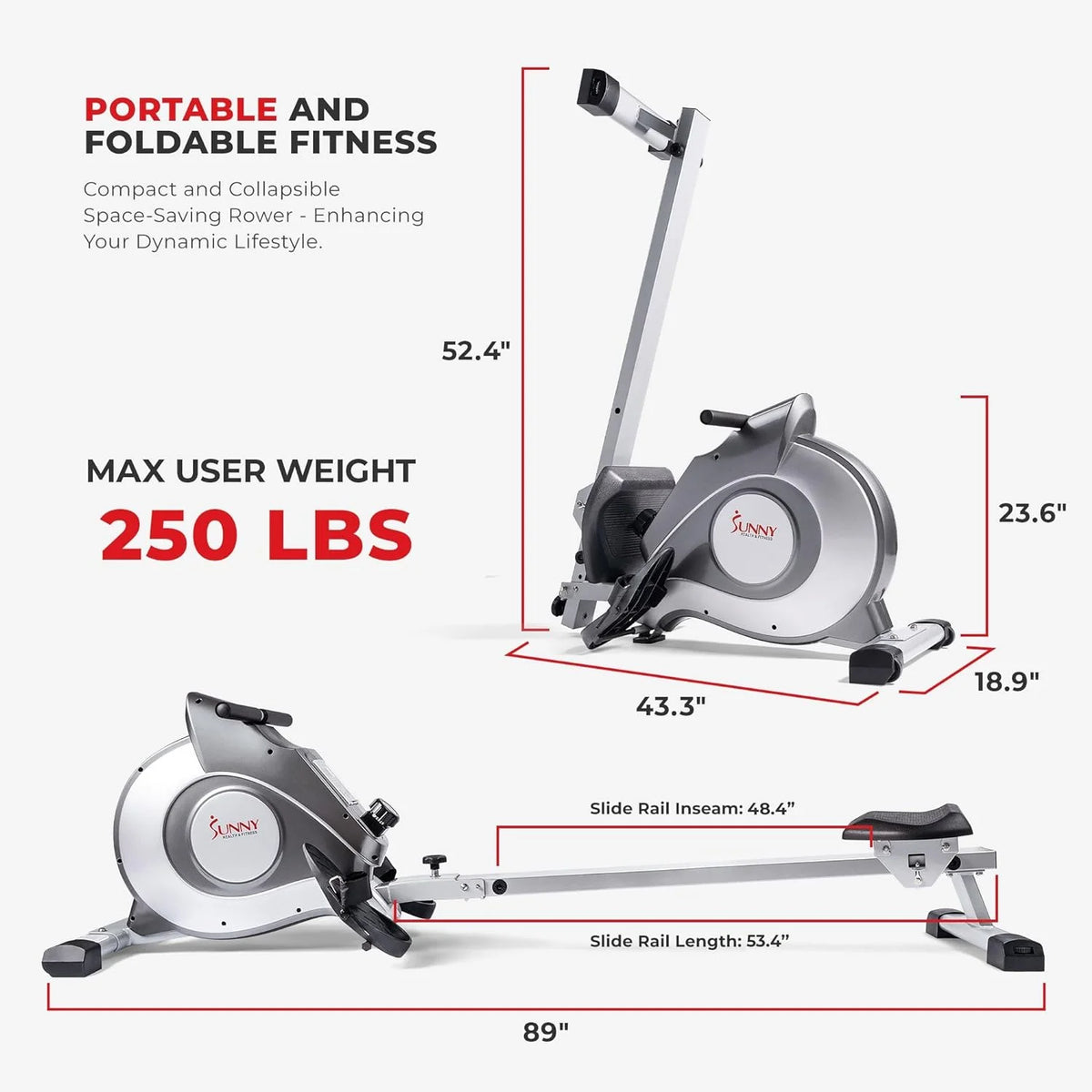 Home Rowing Machine with Magnetic Resistance, 8 Resistance Levels I35452