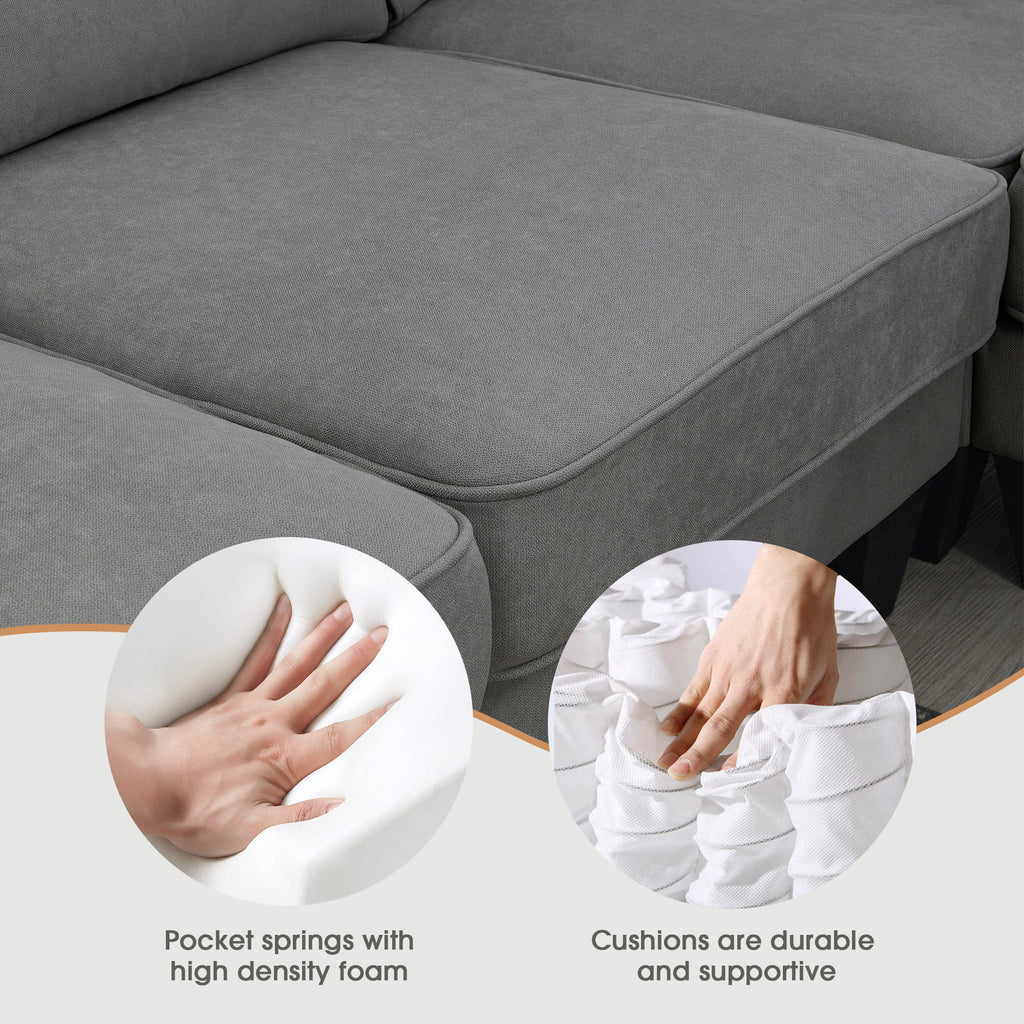 Dark Gray 7 Seat U Shape Sectional Sofa with 3 Pillows J662827
