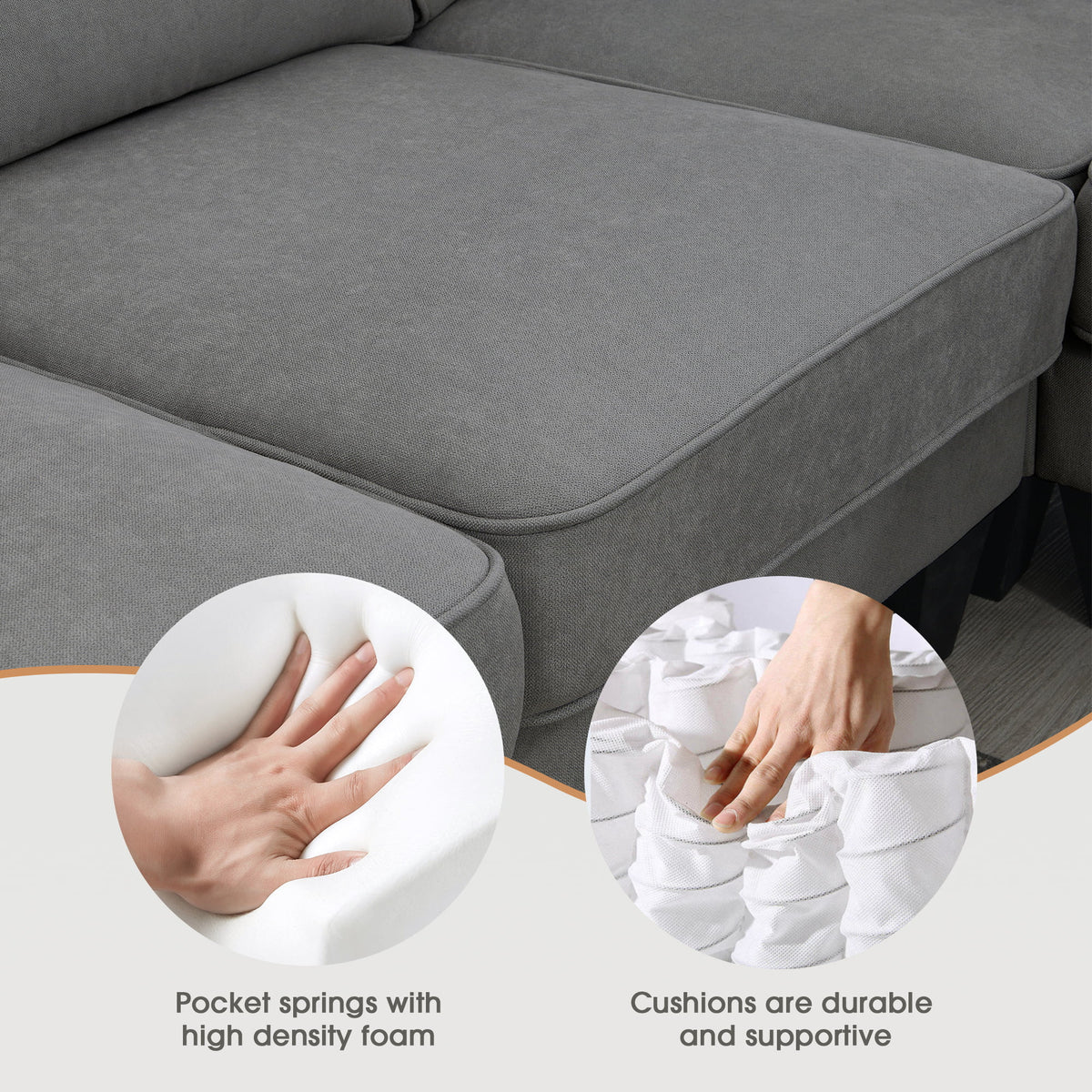 Dark Gray 7 Seat U Shape Sectional Sofa with 3 Pillows J662827