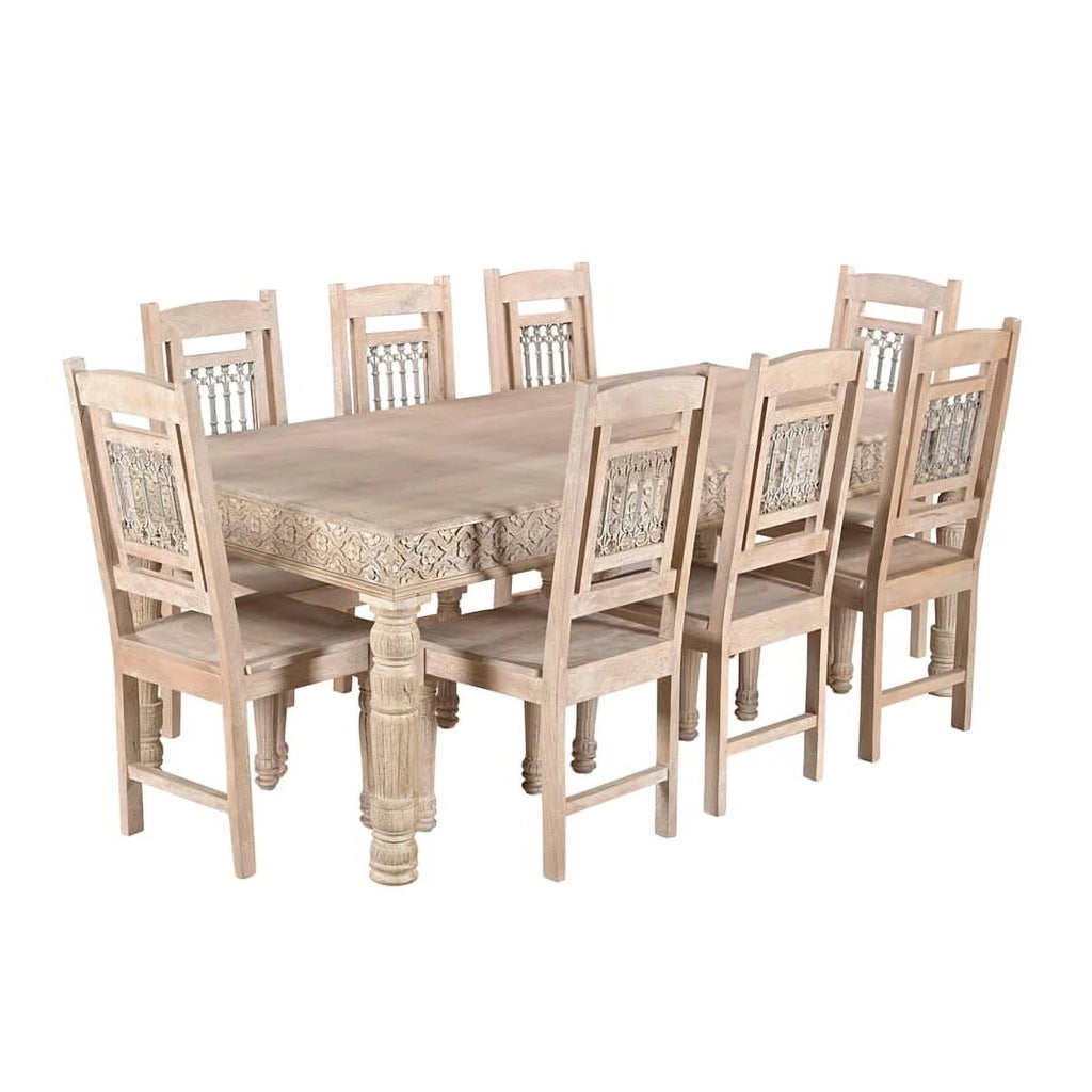 84" Carved Solid Wood Dining Table in White K743