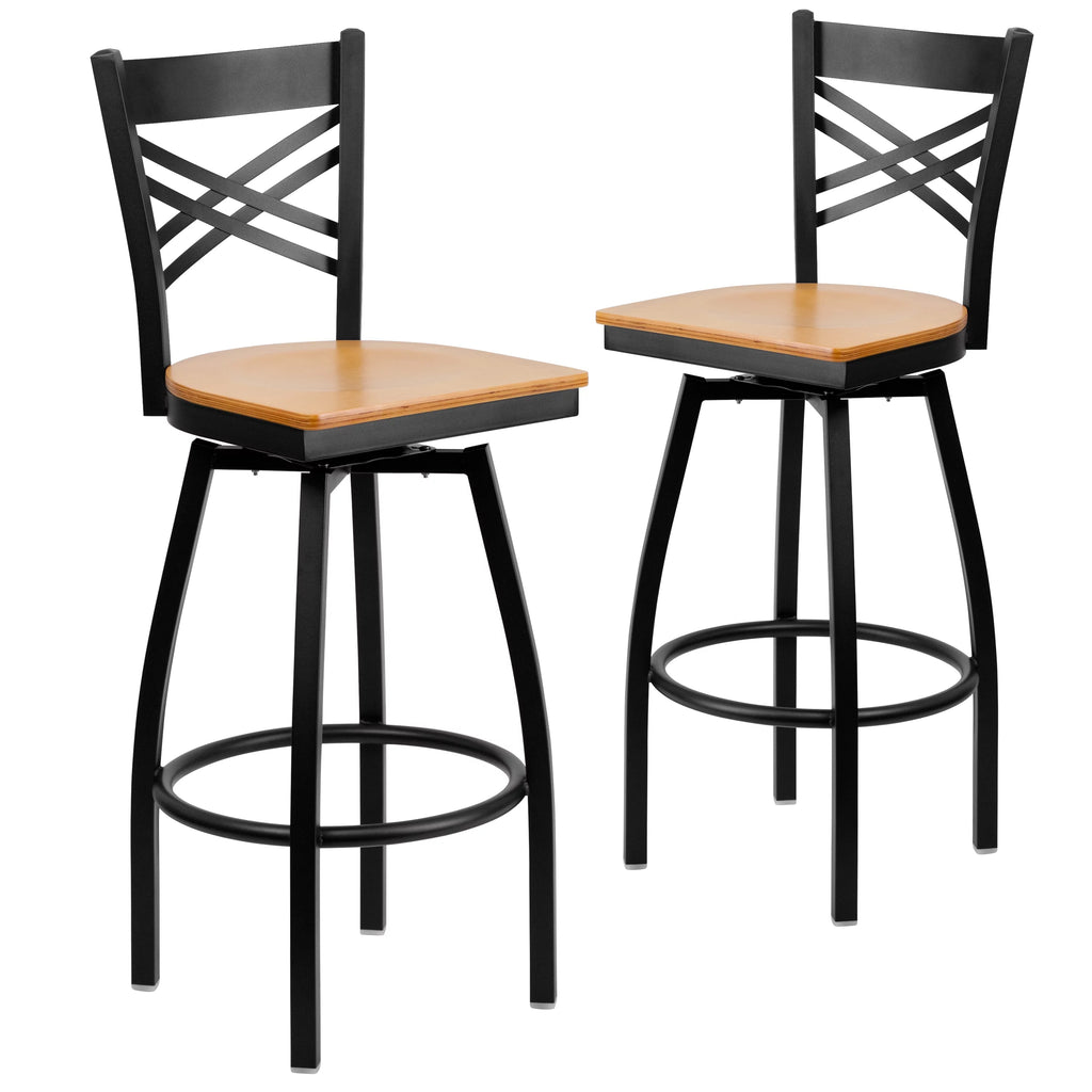 Black Swivel Metal Barstool with Wood Seat A68354