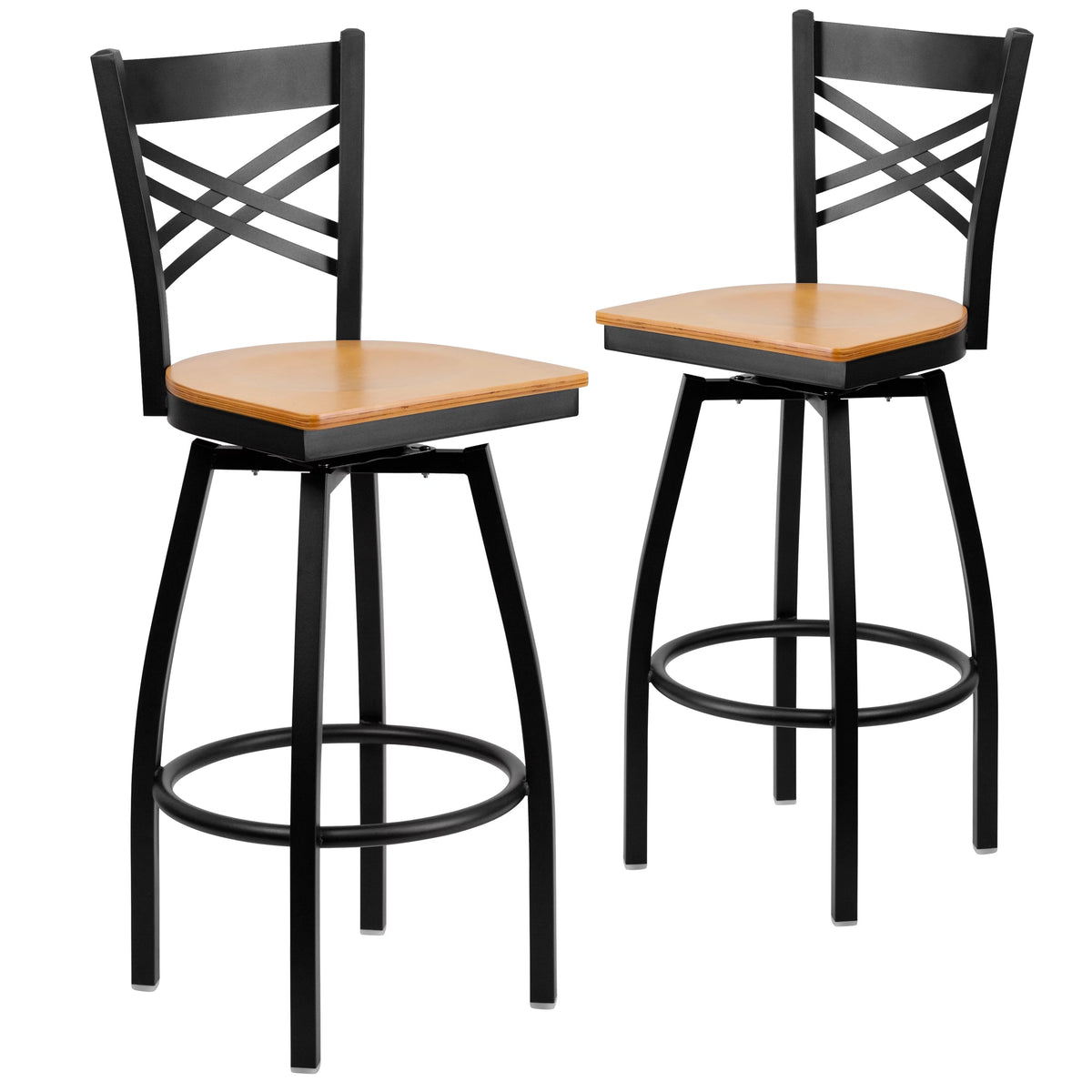 Black Swivel Metal Barstool with Wood Seat A68354