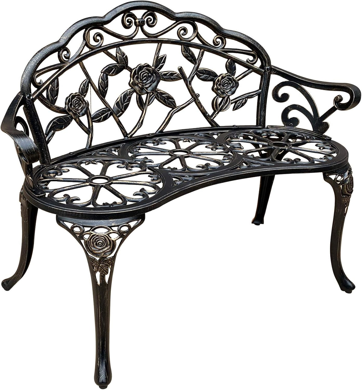Metal Park Bench with Floral Rose L1222