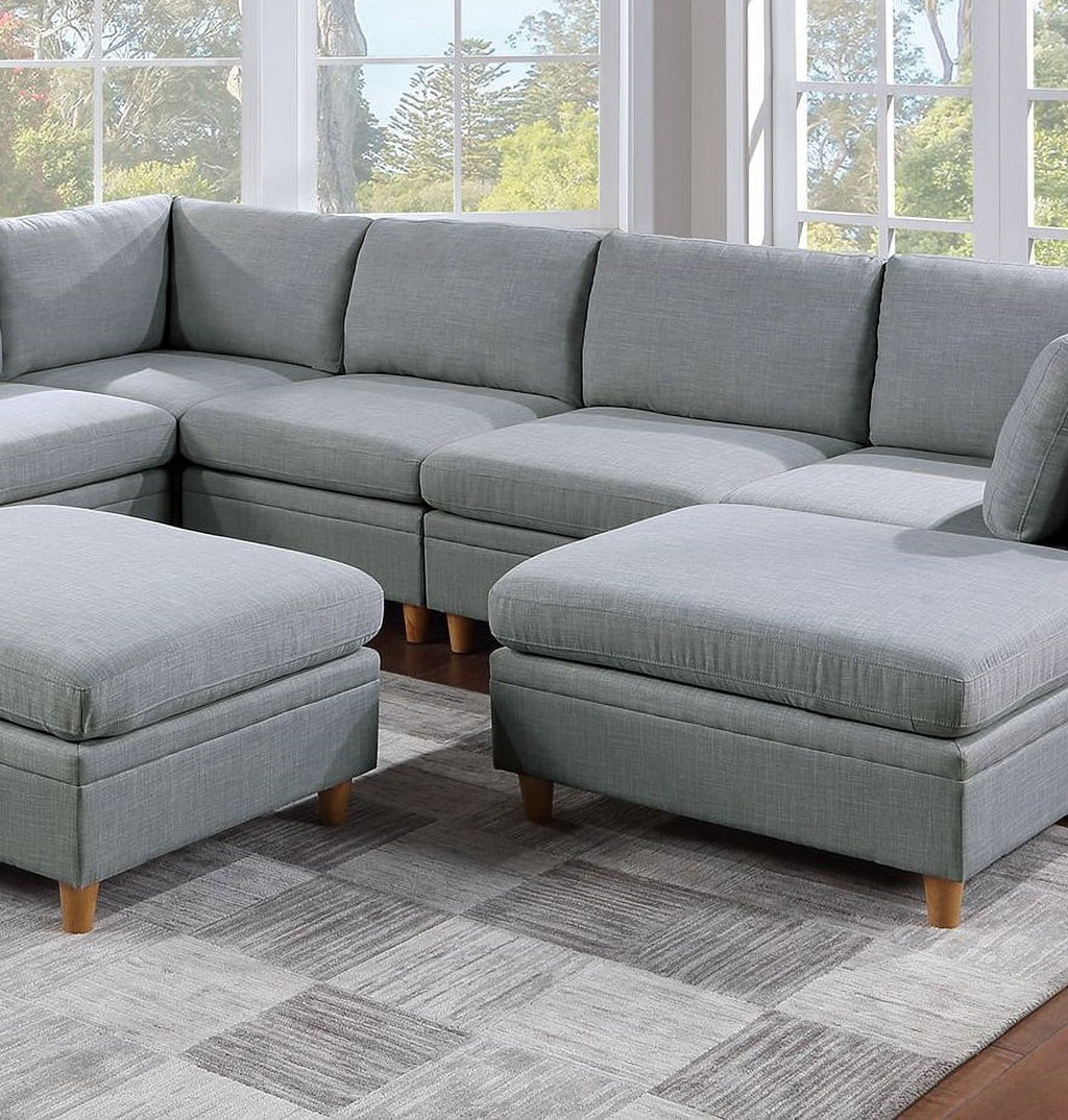 Light Grey 8pc Sectional Sofa Set with Wedges, Armless Chairs and Ottomans E7053