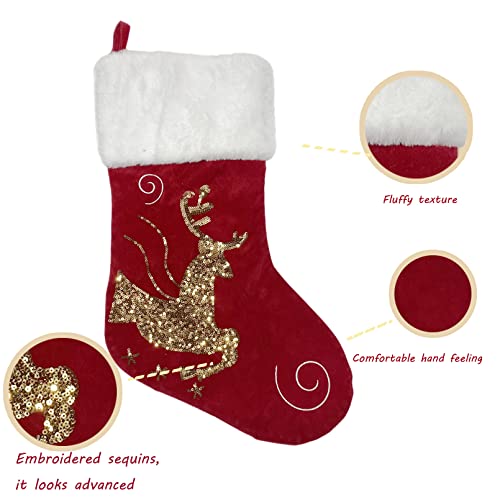 2 Pcs 18 inches Burlap Christmas Stockings with Plush Cuff E52784