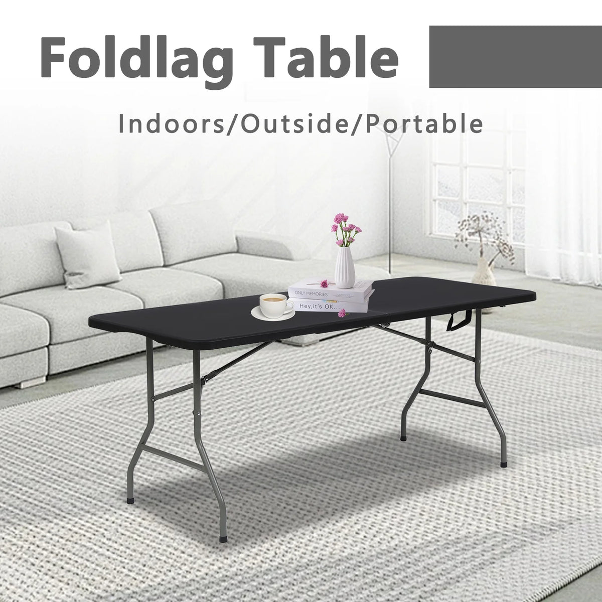 6ft Black Folding Plastic Table N27217