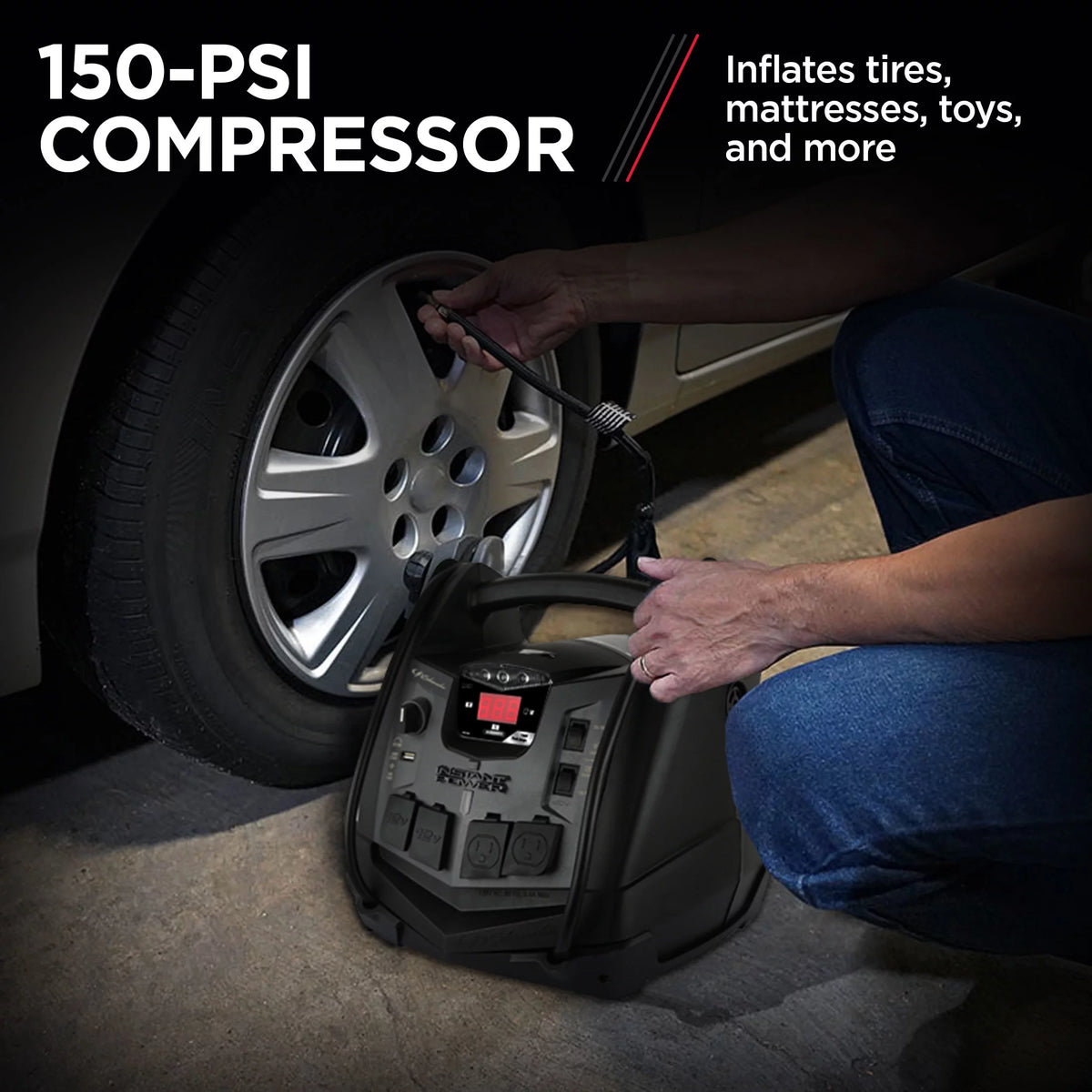 6-in-1 Portable Power Station, 1500A Jump Starter, 150-PSI Compressor A33312