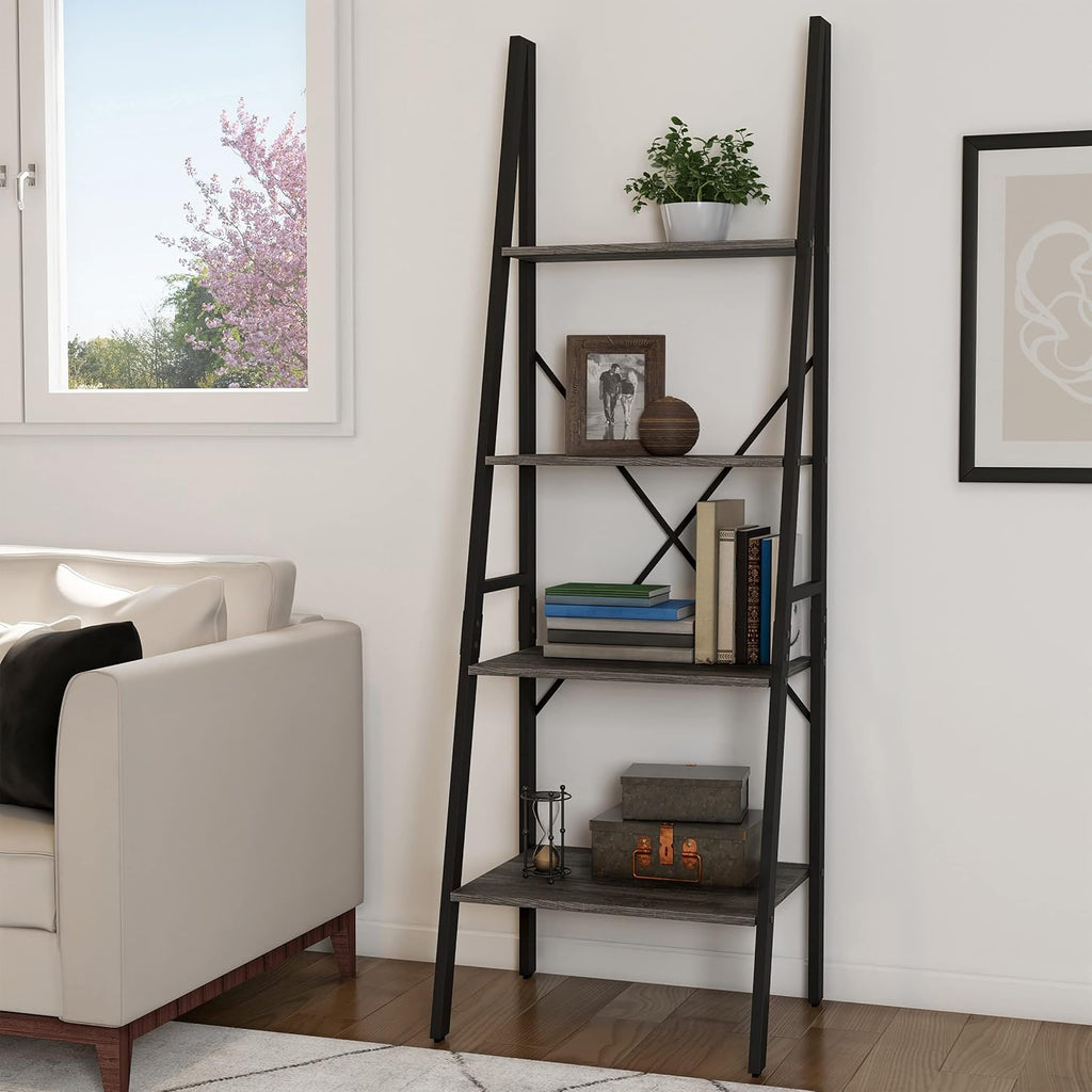 Gray Woodgrain 4-Tier Ladder Bookshelf Y301