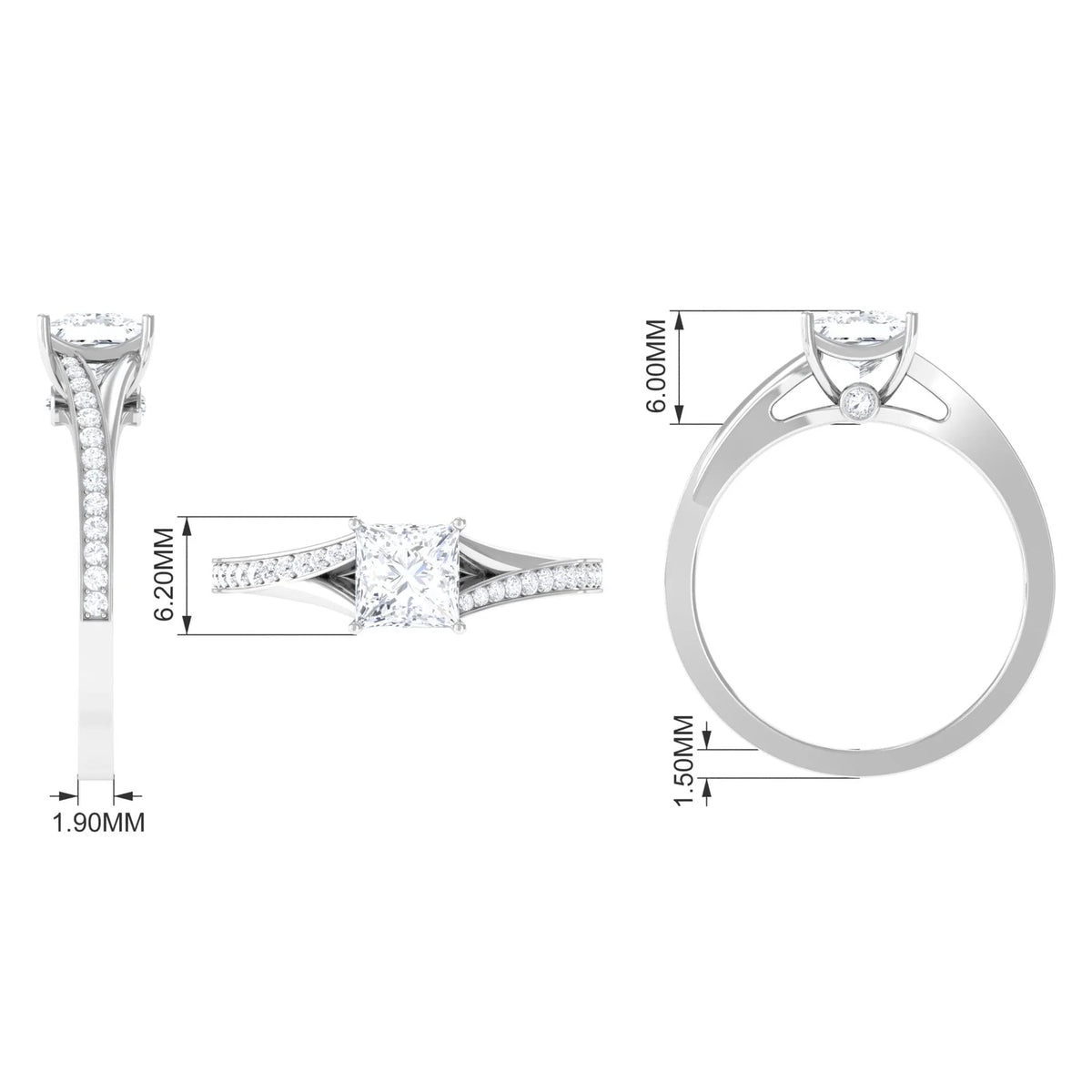 Princess Cut Moissanite Solitaire Engagement Ring (1.25 CT) 925 Sterling Silver J1075
