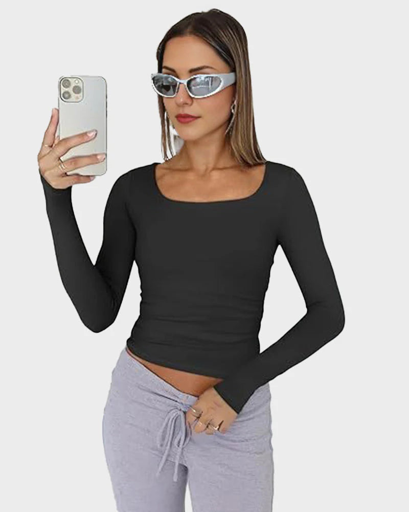 Slim-Fit Square-Neck Crop Top V53605