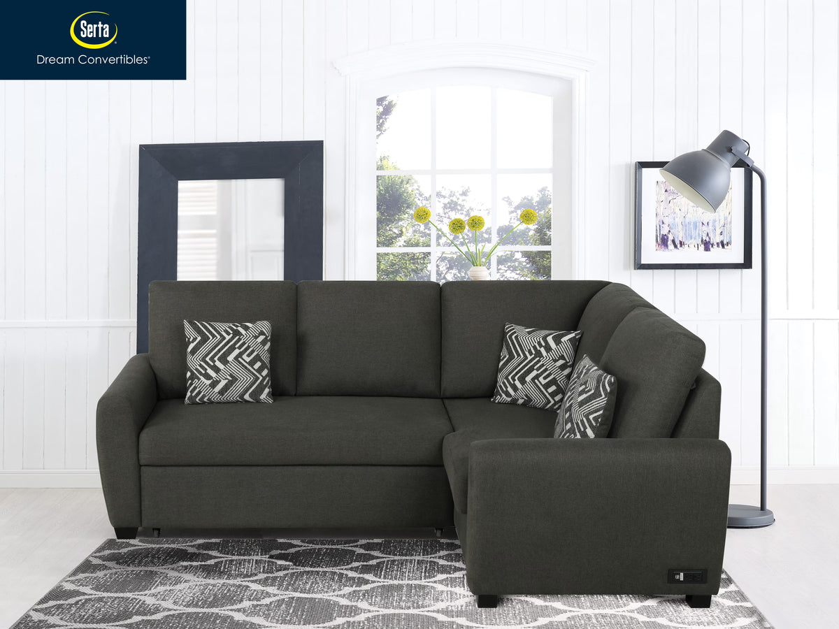 Charcoal Gray Fabric Sectional Sofa with USB & Power M48196