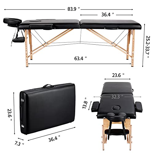 Portable Foldable Adjustable Massage Table 24 inch Black V268257