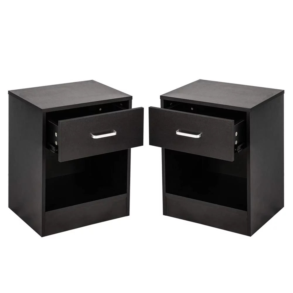 Set of 2 Black Wood Nightstand with Drawer S310878