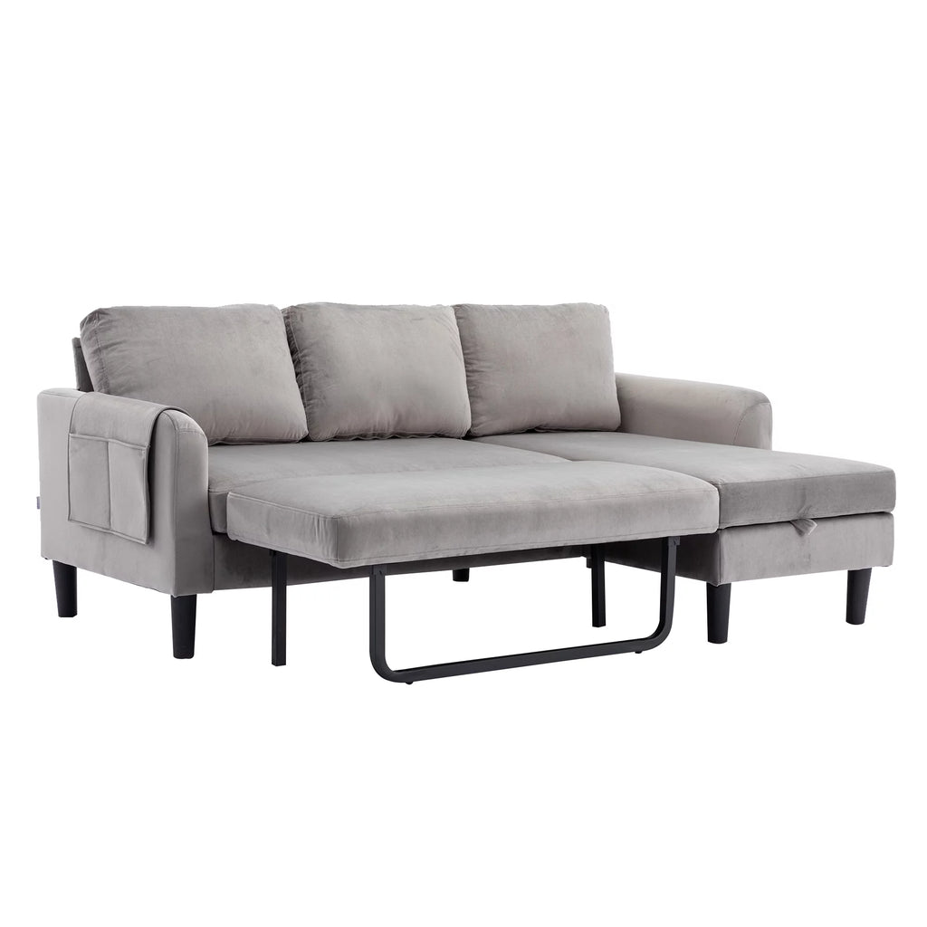 Gray Fabric Sectional Sleeper Sofa with Pull Out Bed P278620