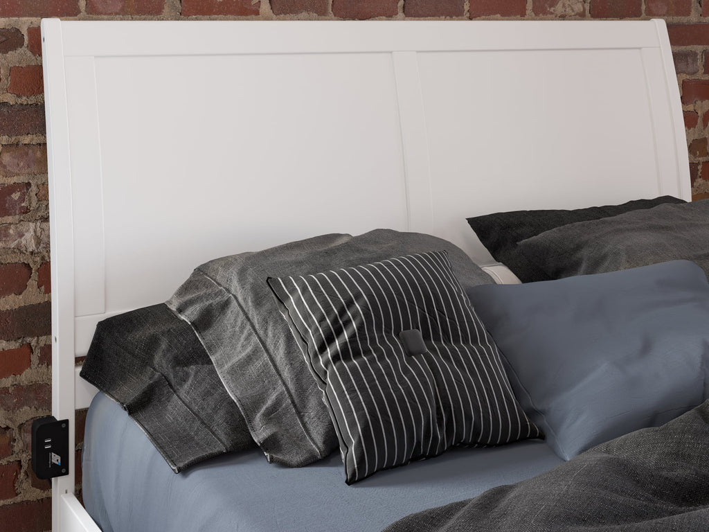 Queen Wood Platform Bed Frame with Sleigh Headboard, White E748244