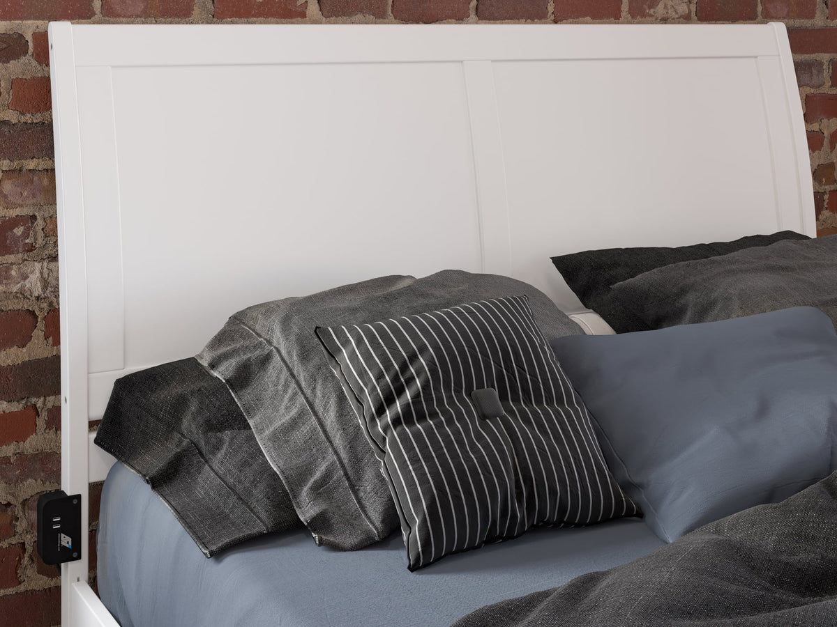 Queen Wood Platform Bed Frame with Sleigh Headboard, White E748244