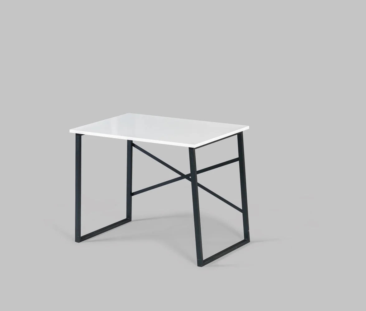 Black Metal Frame Wooden Top Writing and Computer Desk Q662575