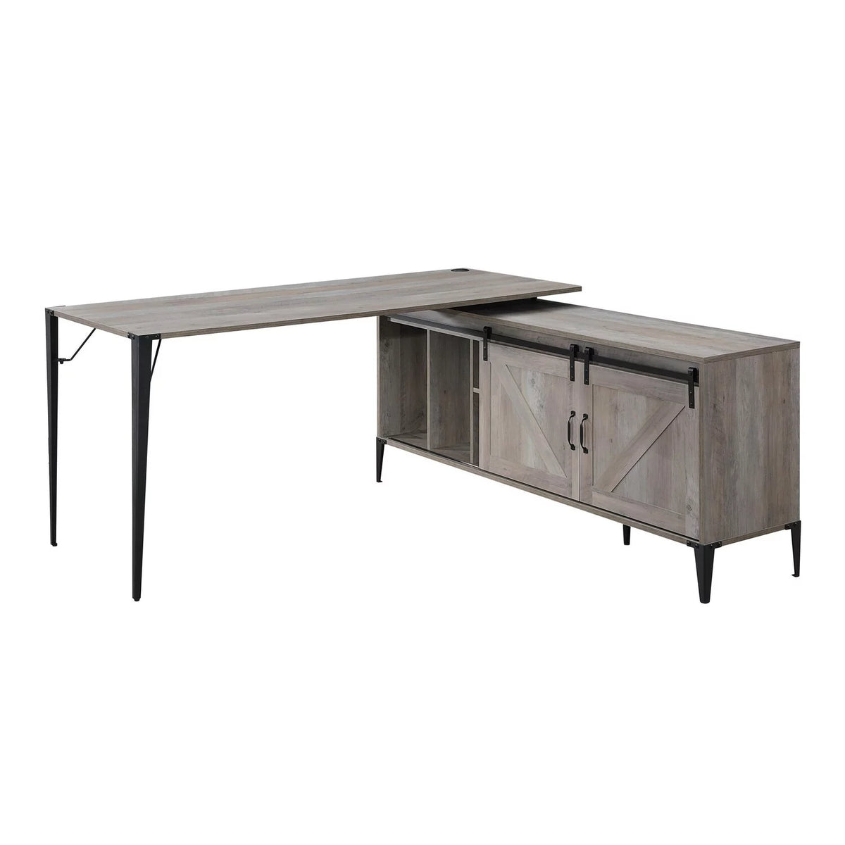 L Shape Writing Desk with 6 Open Compartments, Gray J67358